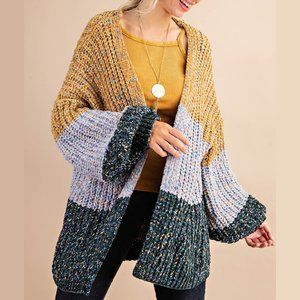 chenille yarn stripe sweater open cardigan